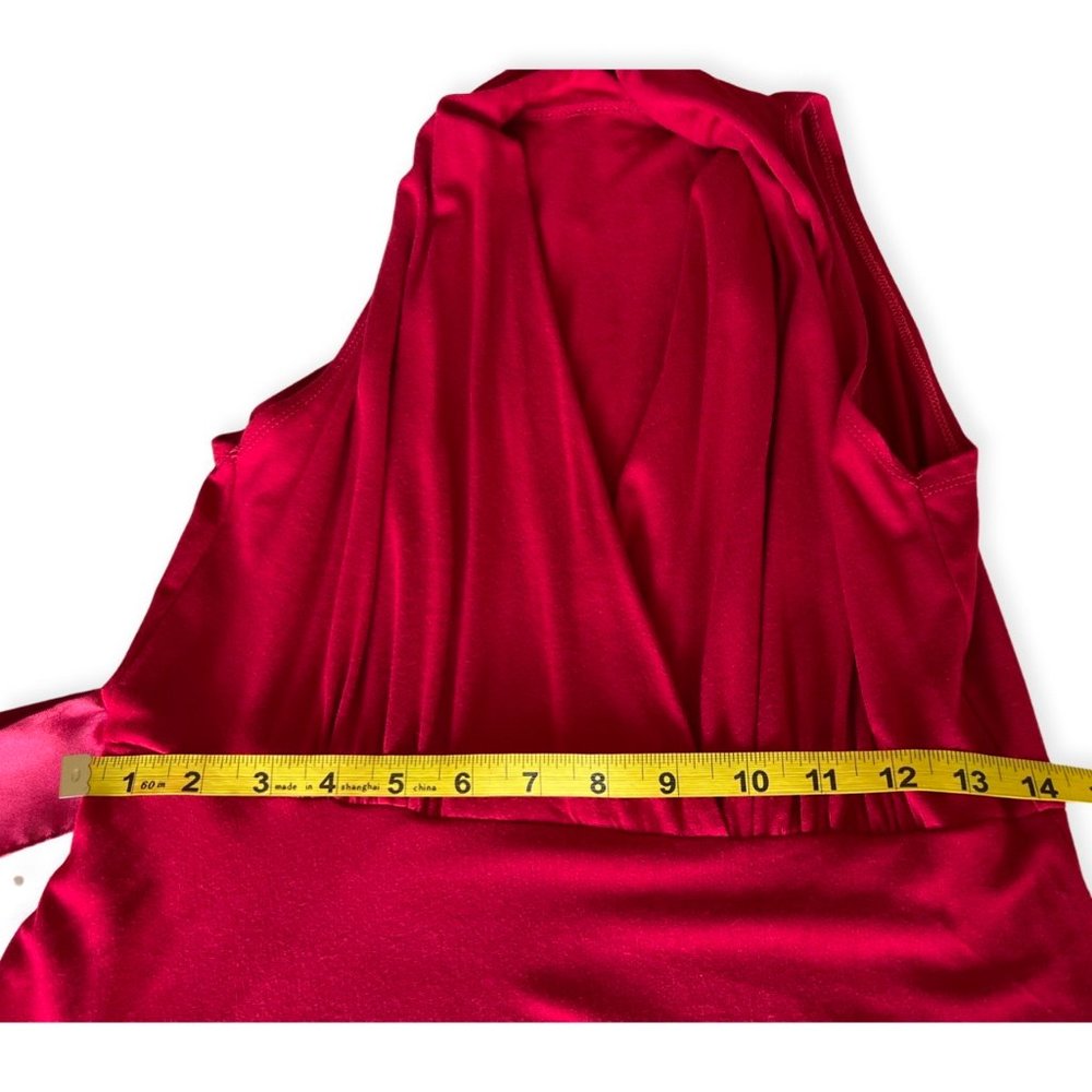 🌸4/$50🌸 Red Halter Wrap Cocktail Dress Satin Sash Lined Bubble Hem - Picture 10 of 13